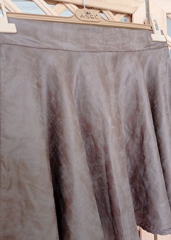 Bohem Tarzı Gri Deri Midi Hamile Etek - Görsel 2