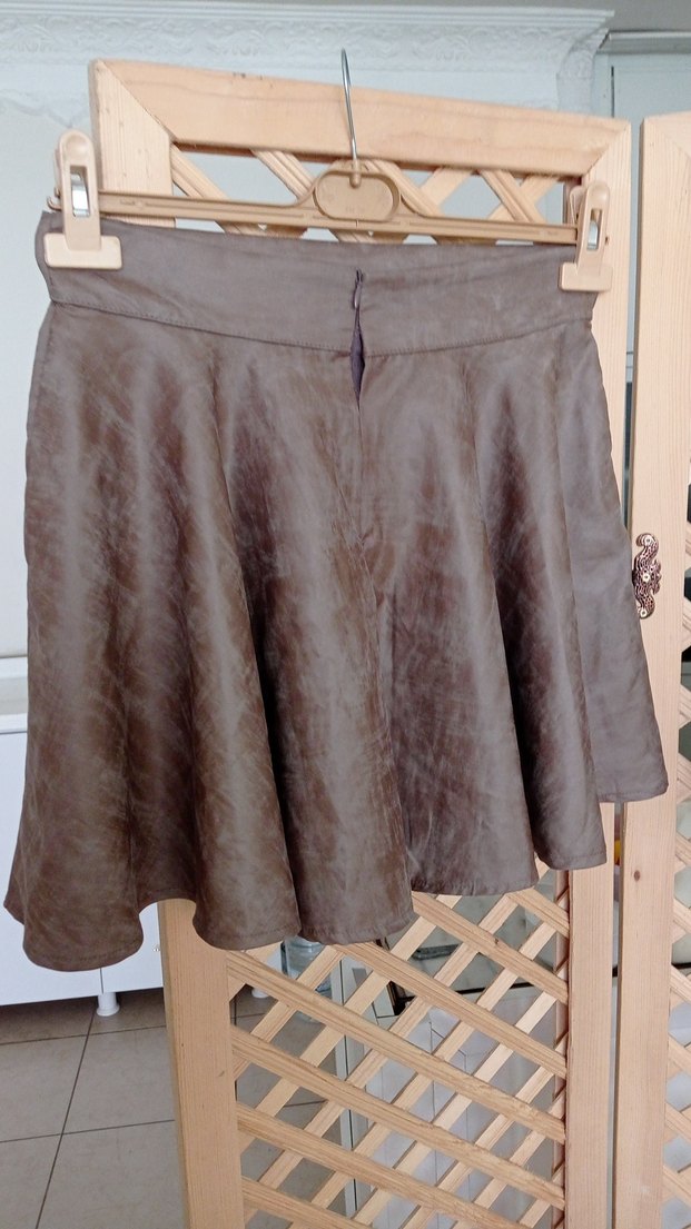 Bohem Tarzı Gri Deri Midi Hamile Etek - Görsel 4