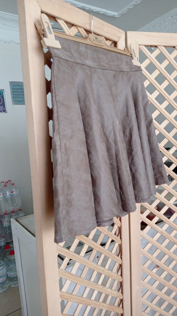 Bohem Tarzı Gri Deri Midi Hamile Etek - Görsel 3