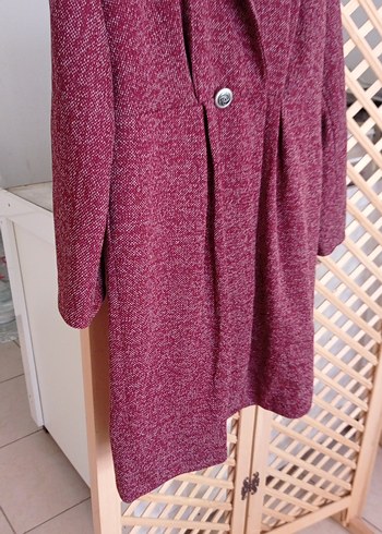 Bordo Düğmeli Uzun Yün Kabanı - Görsel 3