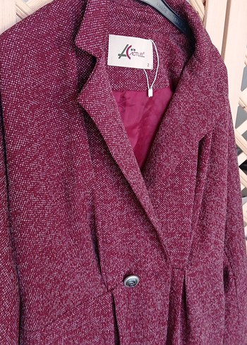 Bordo Düğmeli Uzun Yün Kabanı - Görsel 2