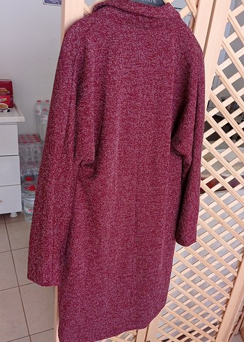 Bordo Düğmeli Uzun Yün Kabanı - Görsel 4