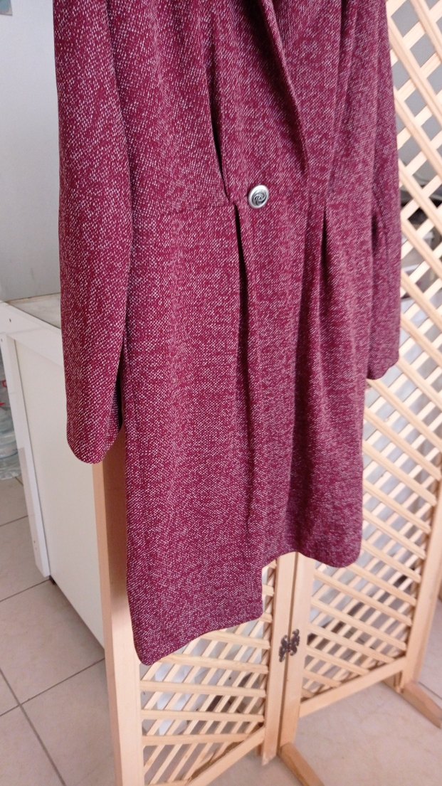 Bordo Düğmeli Uzun Yün Kabanı - Görsel 3