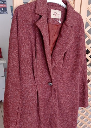 Bordo Düğmeli Uzun  Kaban - Görsel 2