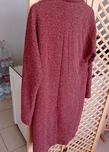 Bordo Düğmeli Uzun  Kaban - Görsel 5