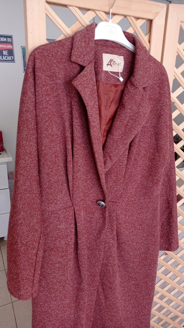 Bordo Düğmeli Uzun  Kaban - Görsel 2