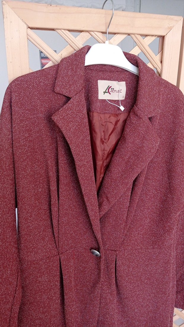 Bordo Düğmeli Uzun  Kaban - Görsel 4