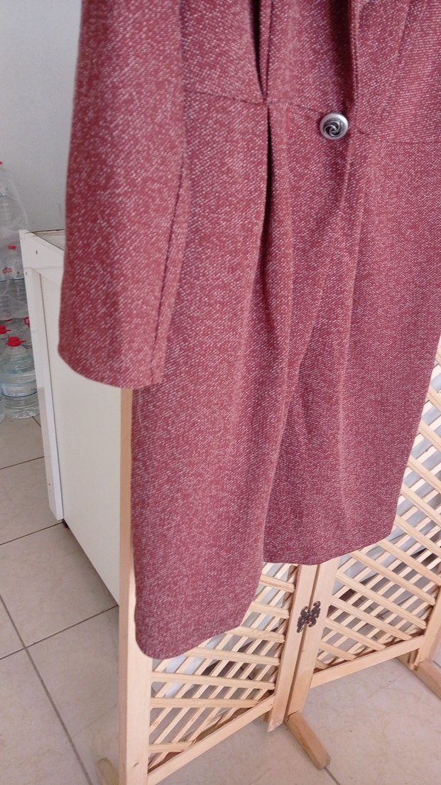 Bordo Düğmeli Uzun  Kaban - Görsel 3