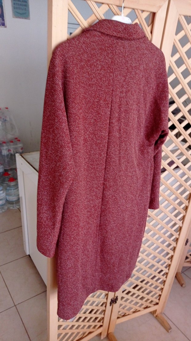 Bordo Düğmeli Uzun  Kaban - Görsel 5