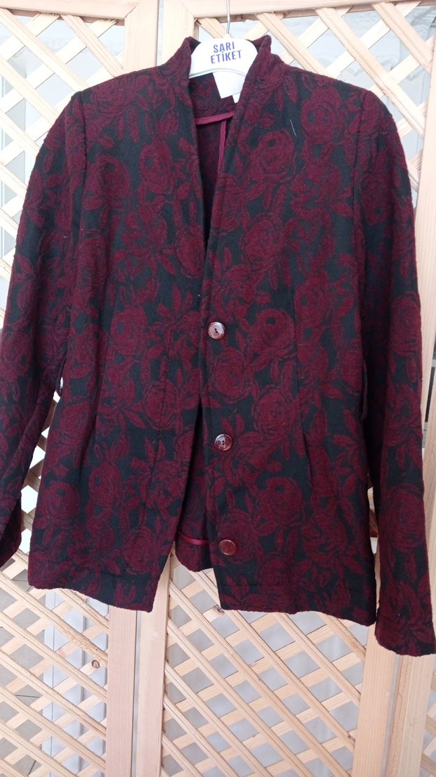 Bordo Desenli Kadın Blazer Ceket - Görsel 4