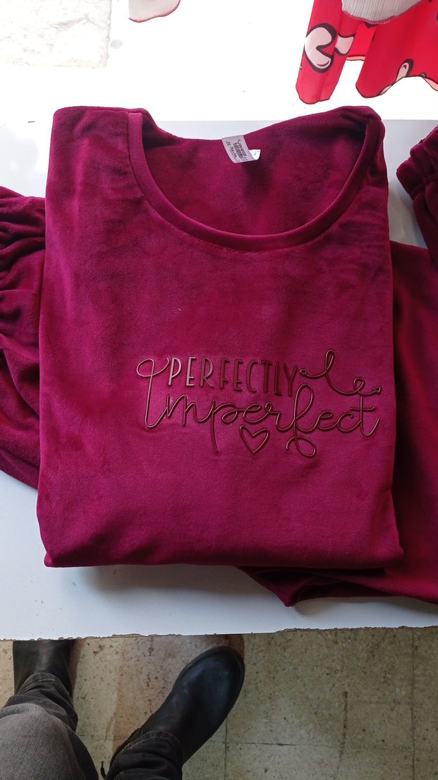 Bordo Nakışlı Rahat Kadın Pijama Takımı - Görsel 2