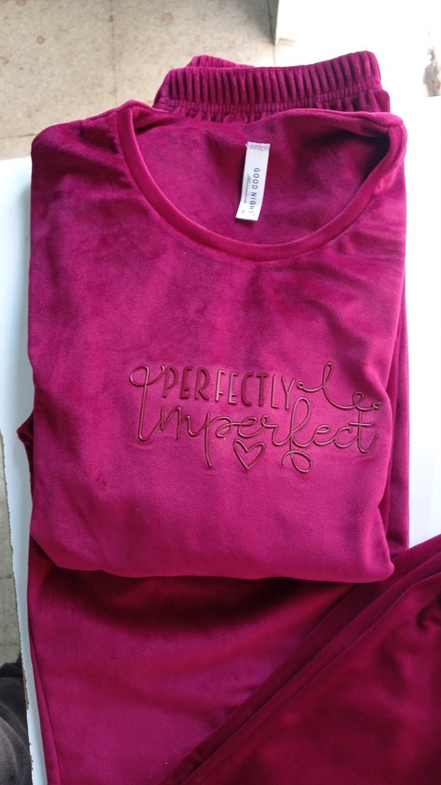 Bordo Nakışlı Rahat Kadın Pijama Takımı - Görsel 4