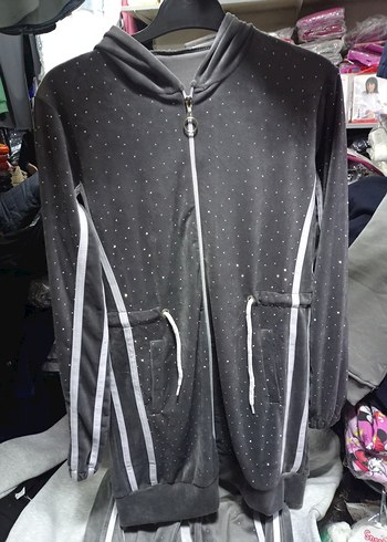 Gri taşlıı Uzun Kesim Kadın eşofman takımı - Görsel 2