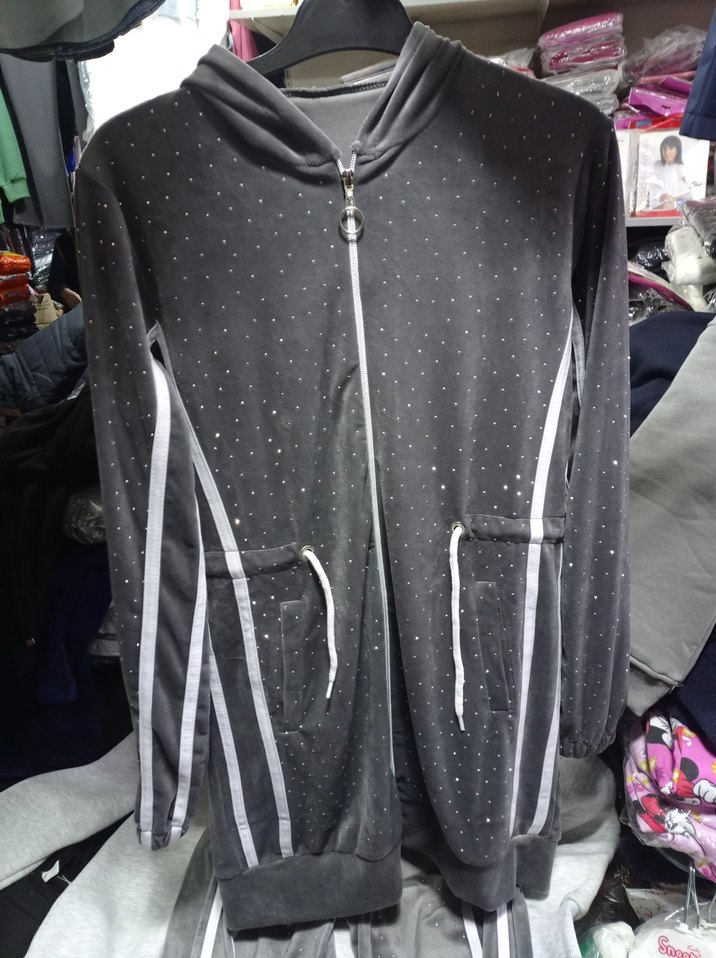 Gri taşlıı Uzun Kesim Kadın eşofman takımı - Görsel 2