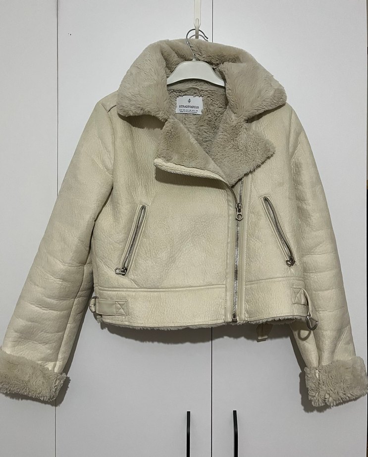 Stradivarius Beyaz Kürklü Midi Kadın Kış Montu - Görsel 2