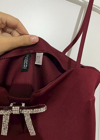 Hm Bordo İnce Askılı Şık Mini Kadın Crop - Görsel 3