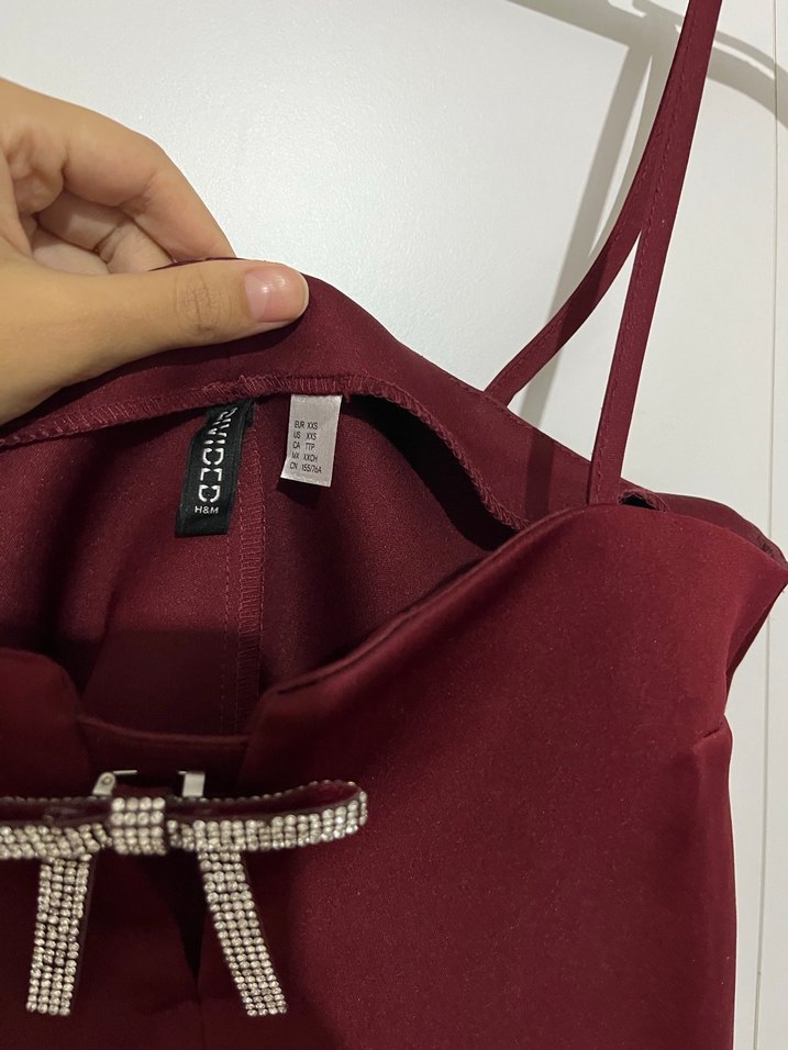 Hm Bordo İnce Askılı Şık Mini Kadın Crop - Görsel 3