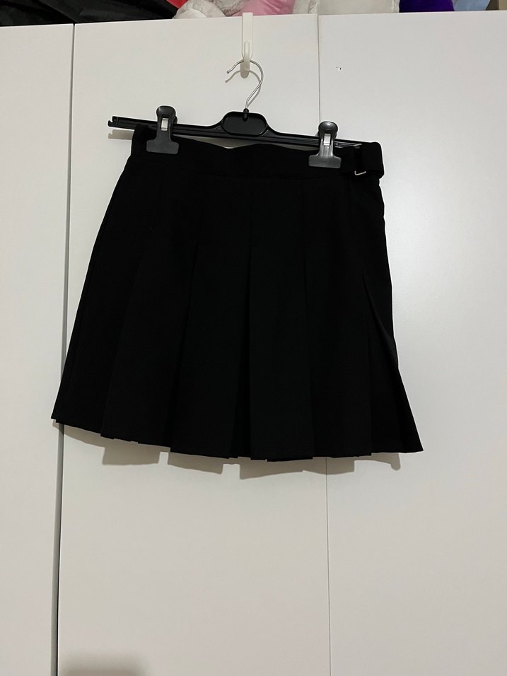 Pull and bear Siyah Pileli Mini Etek - Görsel 3