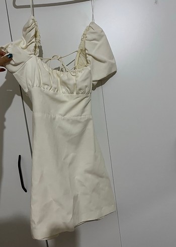 Zara Viral Krem Mini Elbise - Görsel 4