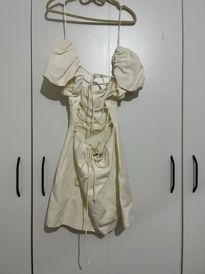 Zara Viral Krem Mini Elbise - Görsel 5