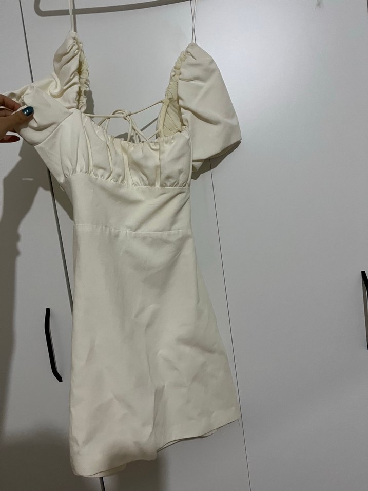 Zara Viral Krem Mini Elbise - Görsel 4