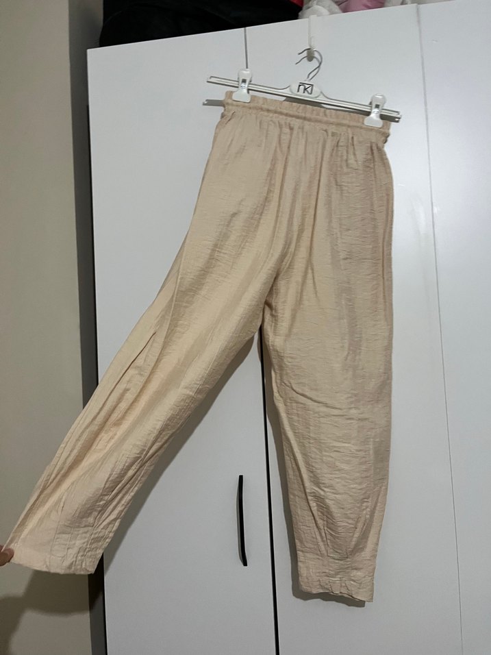 Bej Kadın Keten Salaş Pantolon - Görsel 2