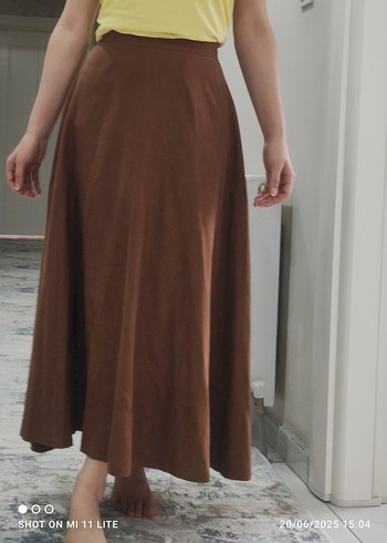 Diğer Drapeli Kahverengi Süet Midi Etek
