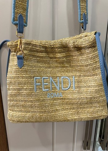Fendi Örgü Mavi Nakışlı Kadın Çanta