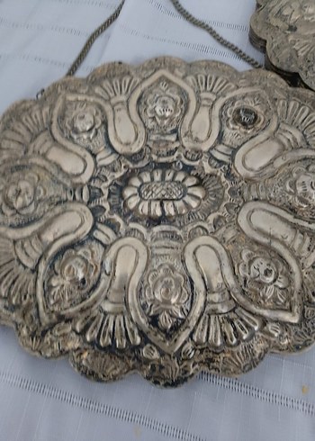 Vintage Desenli Zincir Detaylı orjinal gümüş duvar süsü