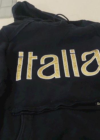 Kadın Siyah Kapüşonlu İtalya Baskılı Sweatshirt