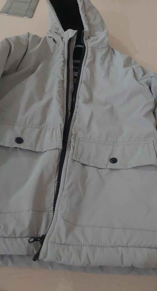 Gri Kapüşonlu Erkek çocuk kaban - Görsel 2