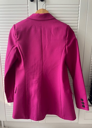Diğer Pembe Düğmeli Midi Kadın Blazer Ceket