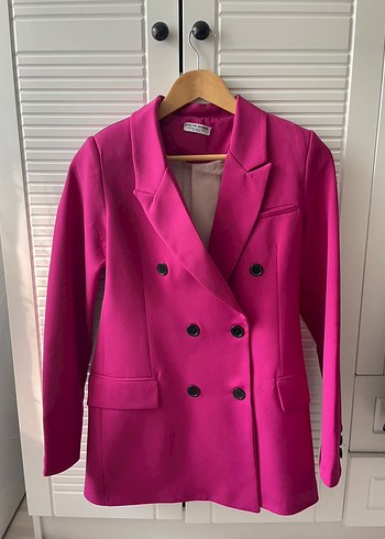 Pembe Düğmeli Midi Kadın Blazer Ceket