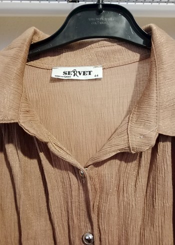 Bej Kadın Keten Düğmeli Bohem Gömlek - Görsel 3