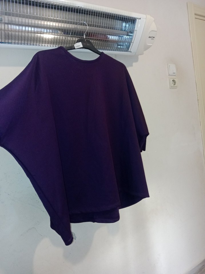 Kadın Mor Salaş Uzun Kollu Panço - Görsel 2