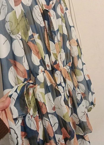 Gri Çok Renkli Uzun Bağcıklı Elbise - Görsel 3