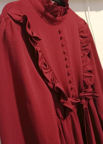 Bordo Uzun Kollu Midi Elbise - Görsel 3