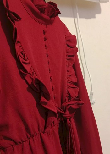 Bordo Uzun Kollu Midi Elbise - Görsel 2