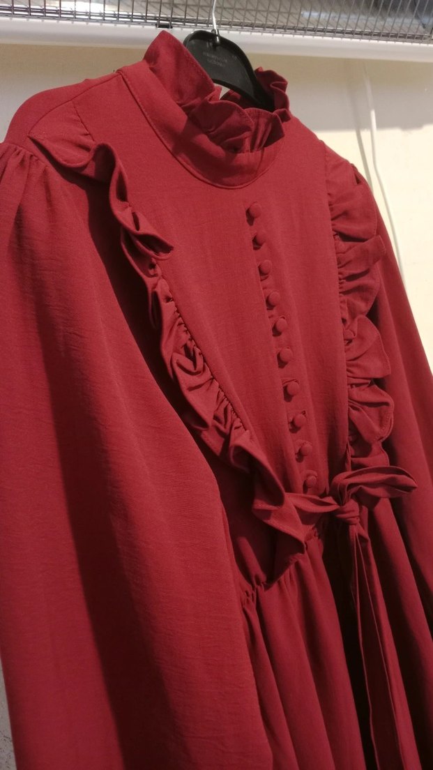 Bordo Uzun Kollu Midi Elbise - Görsel 3