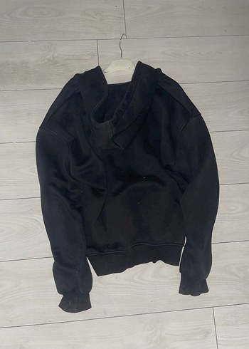 Siyah Kapüşonlu Fermuarlı Sweatshirt