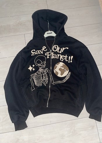 Diğer Siyah Kapüşonlu Fermuarlı Sweatshirt