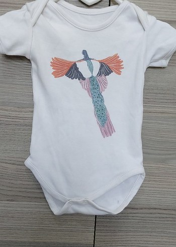 3 Ay Beden beyaz Renk Beyaz Baskılı Uzun Kollu Bebek Tulum