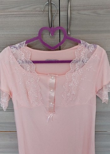 Pembe V Yaka Hamile ve Emzirme Gecelik