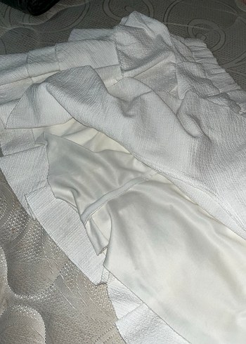 Beyaz Keten Fırfırlı Mini Etek - Görsel 2