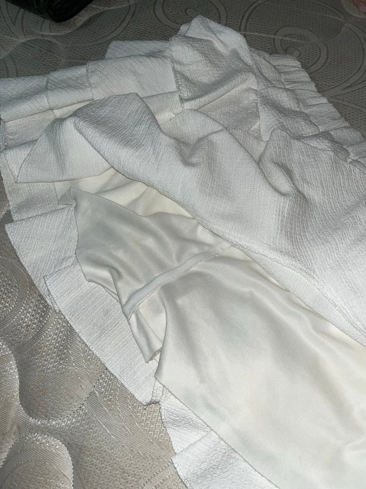 Beyaz Keten Fırfırlı Mini Etek - Görsel 2