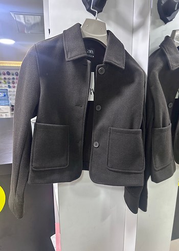 Gri Mini Kadın Düğmeli Kısa Kaban