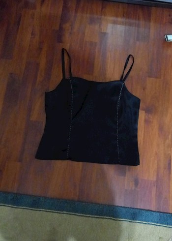 Siyah Saten Mini İnce Askılı Kadın Atlet
