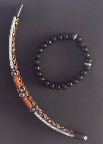 Hasır ve Doğal Taş Erkek Bileklik - Görsel 3