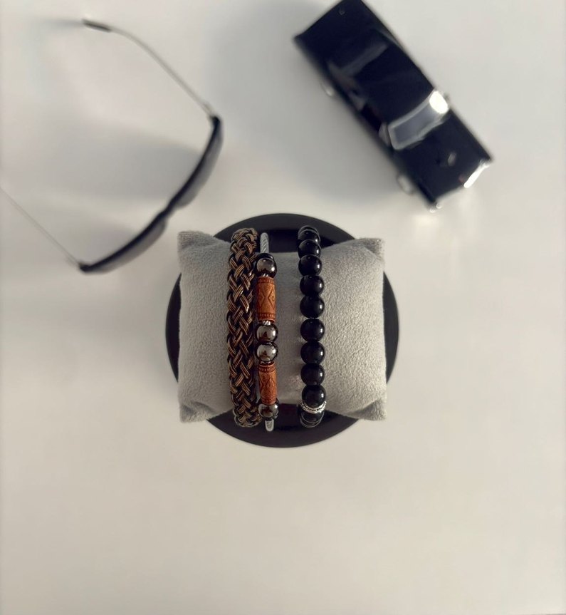 Hasır ve Doğal Taş Erkek Bileklik - Görsel 2