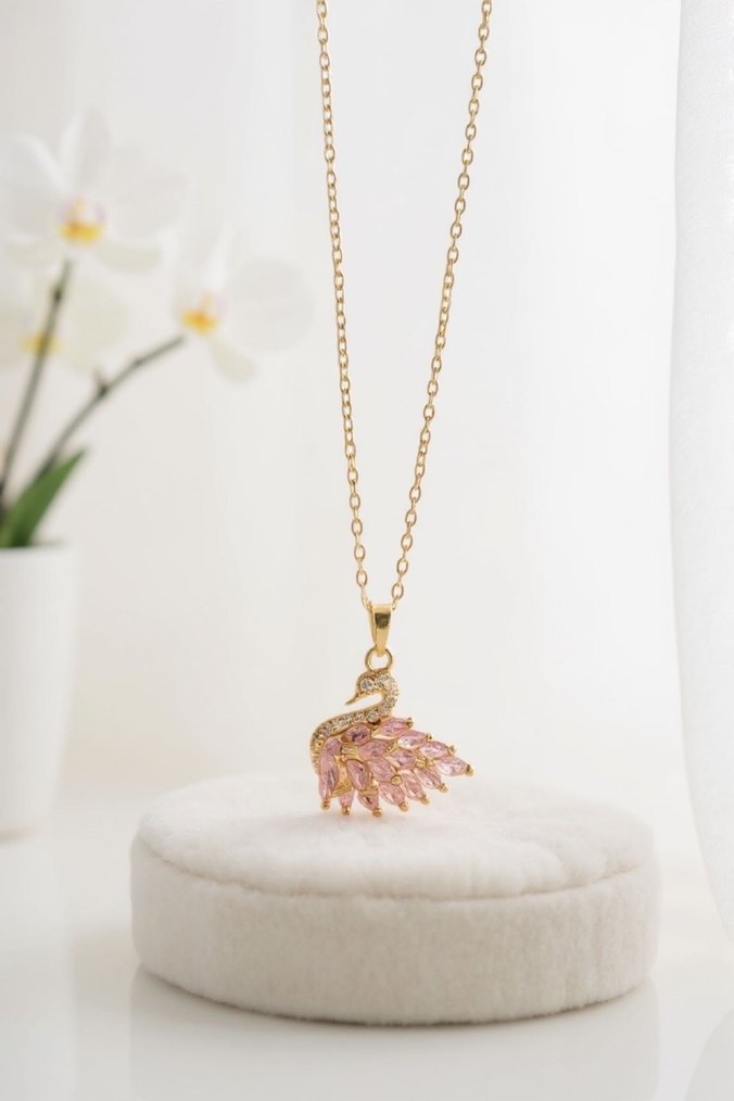 Swaroski Kuğu Model Çelik Kadın Kolye - Görsel 2